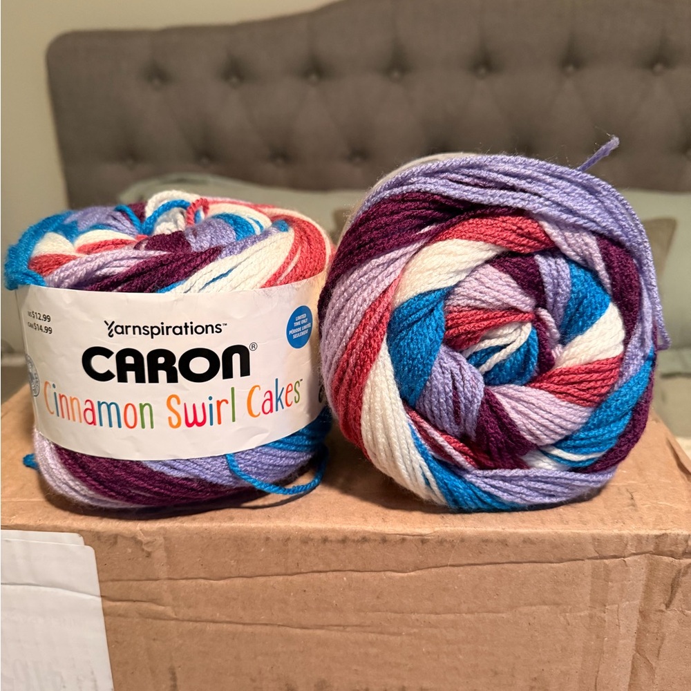 Caron Cinnamon Swirl Cakes Variegated Yarn - Blue, Purple, Red, White